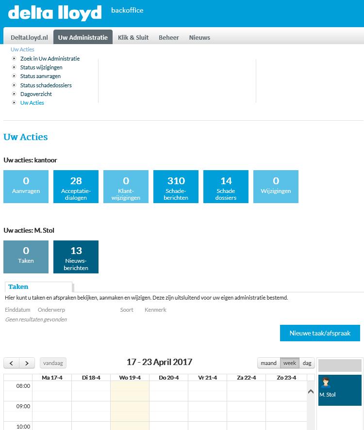 3 Uw Acties In Uw Acties vindt u alle openstaande acties op kantoor-, medewerker- en klantniveau