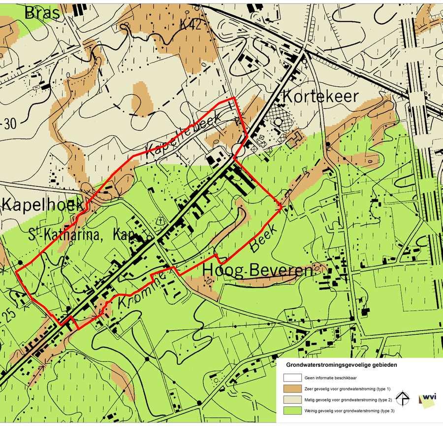 kaart: grondwaterstromingsgevoelige gebieden In het oosten van het plangebied wordt het mogelijk gemaakt nieuw bouwgebied aan te snijden.