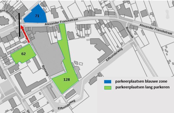 2.5 Bereikbaarheid Delhaize Parking aan Gildenhuis blijft blauwe zone tot einde van deze werken. Parking aan Gildenhuis en parking achteraan zullen altijd bereikbaar blijven.
