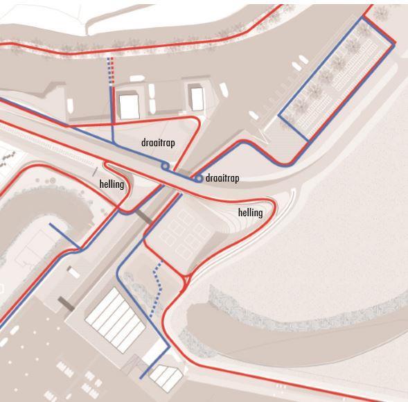 SPAARBEKKEN WATERSPORTSITE Met een nieuwe fiets- en wandelbrug worden de 4 zones in de site veilig met elkaar verbonden.