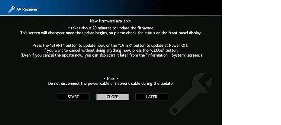 De firmware van het toestel bijwerken via het netwerk MAIN 2 3 4 SLEEP ZONE PART PURE DIRECT HDMI OUT SCENE 1 2 3 4 5 6 7 8 INPUT TUNER NET USB BLUETOOTH PRESET RED GREEN ELLOW BLUE TOP POP-UP MENU