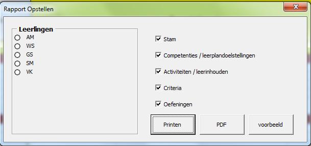 Printen Je kan voor elke leerling/werknemer of voor meerdere leerlingen/werknemers een rapport samenstellen.