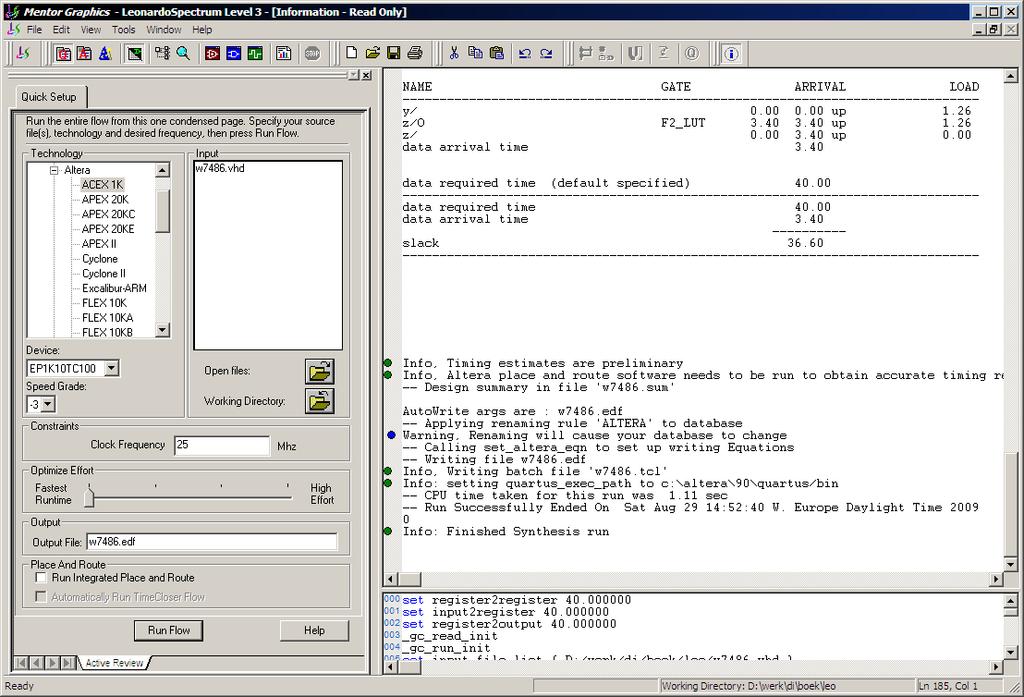 informatie over synthese ************************************* Device Utilization for EP1K10TC100 *********************************** Resource Used Avail Utilization