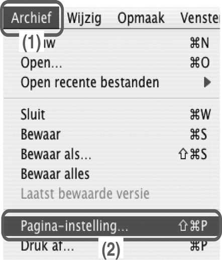 Macintosh In het volgende voorbeeld wordt uitgelegd hoe u een document van -formaat afdrukt vanuit 'TextEdit" ("SimpleText" in Mac OS 9), een standaardprogramma dat met Macintosh-computers wordt