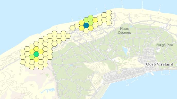 De gemiddelde depositie op Vlieland bedraagt in 2014 942 mol/ha/jaar. In de toekomst neemt deze depositie af naar 885 mol/ha/jaar in 2020 en 830 mol/ha/jaar in 2030.