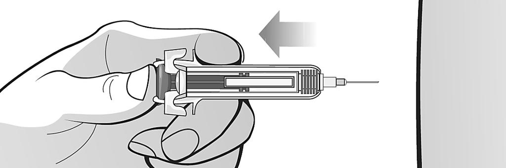 Trek de naald uit de huid ZONDER de zuiger los te laten. Laat de zuiger los, zodat het naaldbeschermingsmechanisme de naald afschermt.