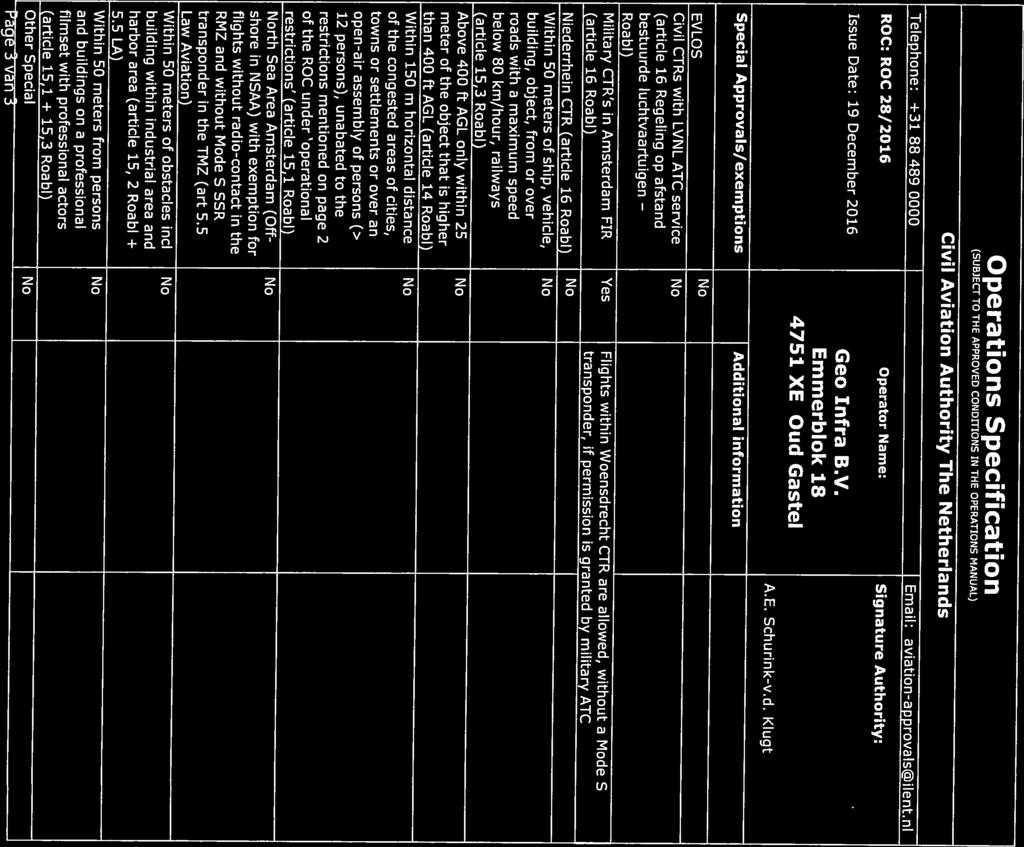 ROC: ROC 28/2016 Operator Name: Signature Authority: Telephone: +31 88 489 0000 Email: aviation-approvals ilent.