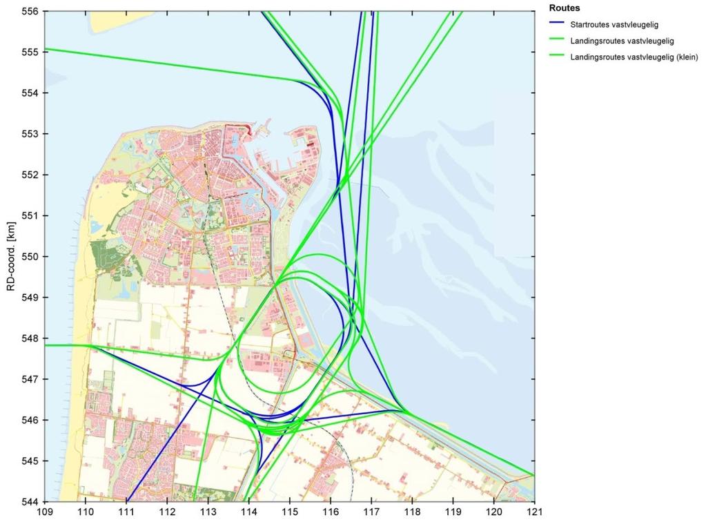 juni 2017 NLR-CR-2016-020-PT-1-V2 Figuur 4.4: Standaard start- en naderingsroutes vastvleugeligverkeer VA en alternatieven Naast de gewone starts en naderingen worden ook circuitvluchten uitgevoerd.