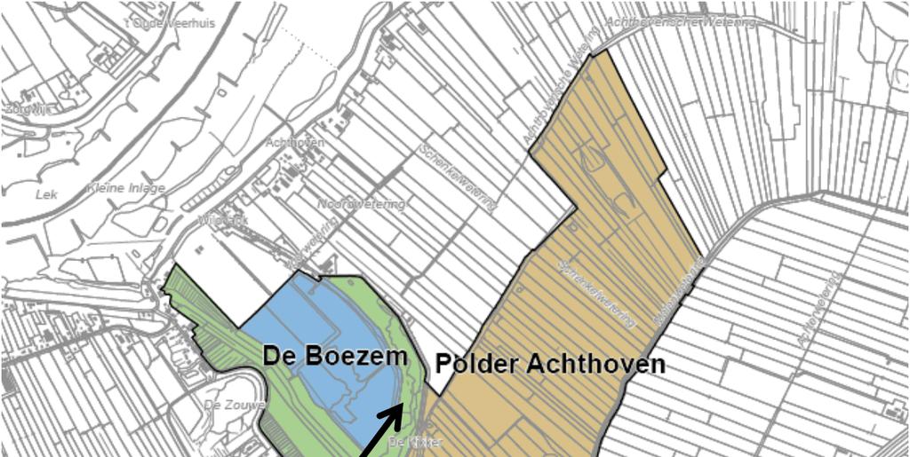 In dit beheerplan zijn drie deelgebieden onderscheiden: een deel van Polder Achthoven, De Boezem en Zouwe, zie ook Figuur 1.