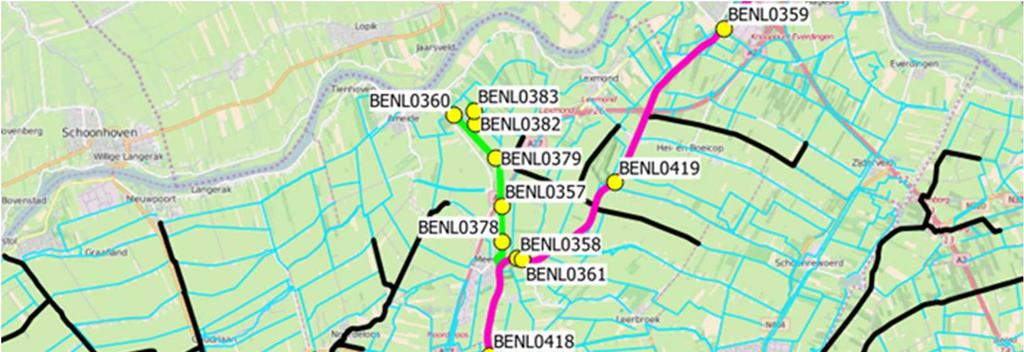 Figuur 9 Fysisch-chemische meetpunten Merwedekanaal en Zouweboezem.