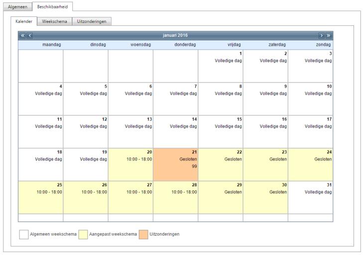 Ga naar beheer reservaties > Zaalbeheer > Config > Kalender Toevoegen Het detail van een kalender is opgedeeld in 2 delen: Een algemeen gedeelte waarin aangegeven wordt wat de naam van kalender is en