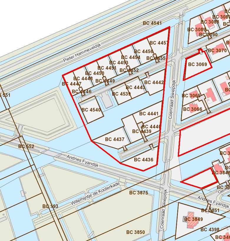 Kadastrale gegevens Gemeente: Rotterdam Sectie: BC Nummers: 3069 4446 4447 4448