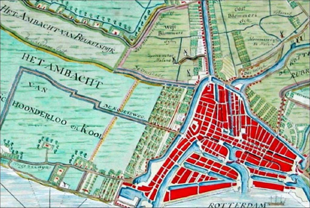 Dat is goed zichtbaar op afb. 5 op de kaart van Manheer uit 1786. De molens liggen daar aan een westelijke doodlopende zijweg van de Schiekade.
