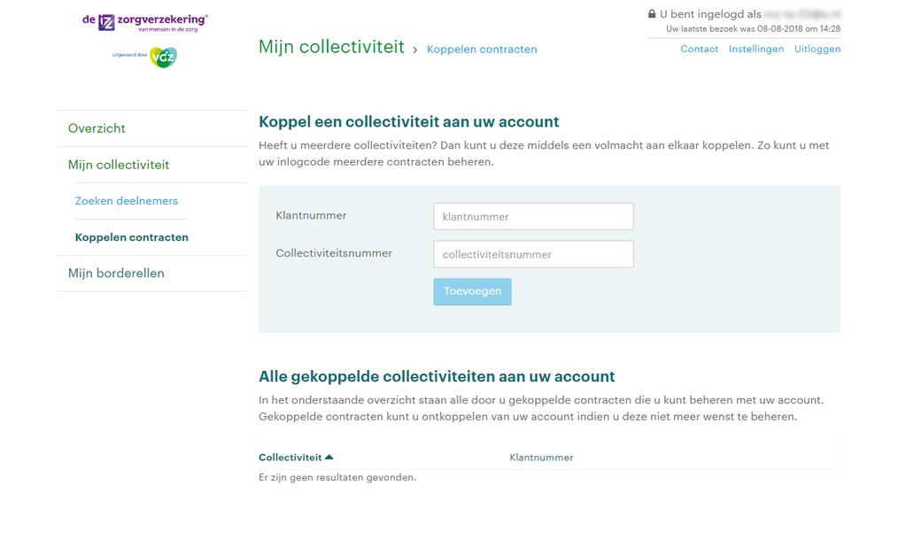 4. Koppelen van contracten Indien u meerdere collectiviteiten heeft, kunt u deze koppelen. Klik op Mijn collectiviteit en dan Koppelen contracten.