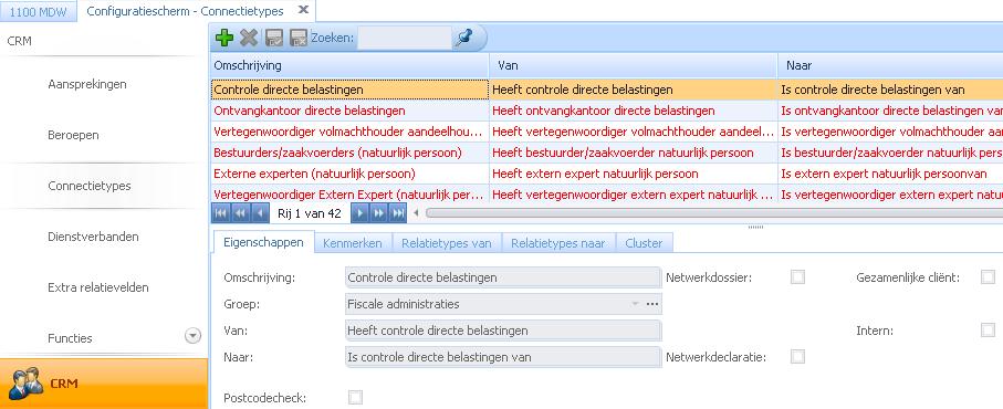 2.1.3 Connectietypes Hier vindt u een lijst van reeds vooraf door Kluwer gedefinieerde connectietypes.