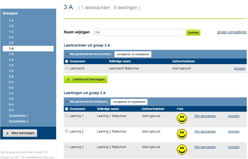 De pasfoto s van de leerlingen staan nu onder het kopje Foto. U kunt zo voor elke leerling de juiste pasfoto toevoegen.