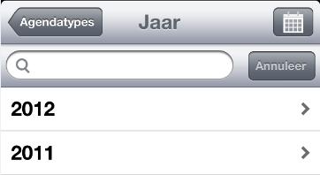 4.2 Selecteren van een agenda Door in het hoofdmenu een agendatype aan te tikken verschijnt een submenu met jaartallen waarin de agenda s van het gekozen agendatype onderverdeeld zijn.