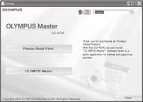 Windows 1 Plaats de CD-ROM in het CD-ROM-station. Nu wordt het installatievenster voor OLYMPUS Master geopend.