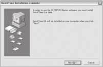2 Klik op OLYMPUS Master. Nu wordt automatisch het installatievenster voor QuickTime geopend. Het programma QuickTime heeft u nodig om met OLYMPUS Master te kunnen werken.