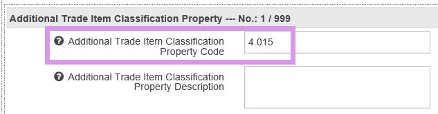 Velden van het type Property Code Voor die velden waar er "propertycode" staat in het veld "GDSN name", dient u de betreffende waarde in te geven in het veld "Property code".