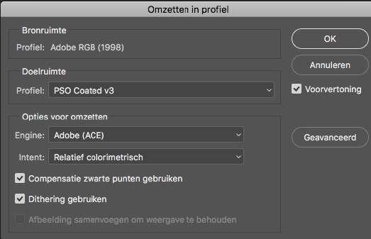 PSO coated v3 > gestreken papiersoorten PSO uncoated v3 > ongestreken papiersoorten Opmerking: voor een optimale RGB-to-CMYK of