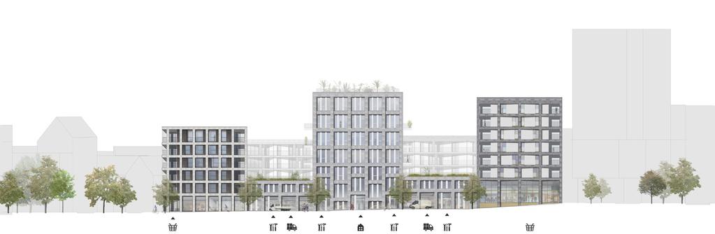 en interessante raakpunten te hebben. het binnenblok, toegankelijk vanuit alle woningen via een grote gemeenschappelijke circulatie.