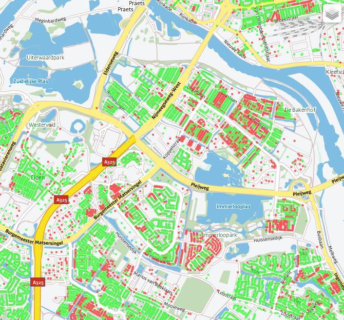 Bijlage 14: Droge plekken kaart vanuit project MEGO Deze kaart presenteert de beschikbaarheid van droge gebouwen in bestaande bebouwing.
