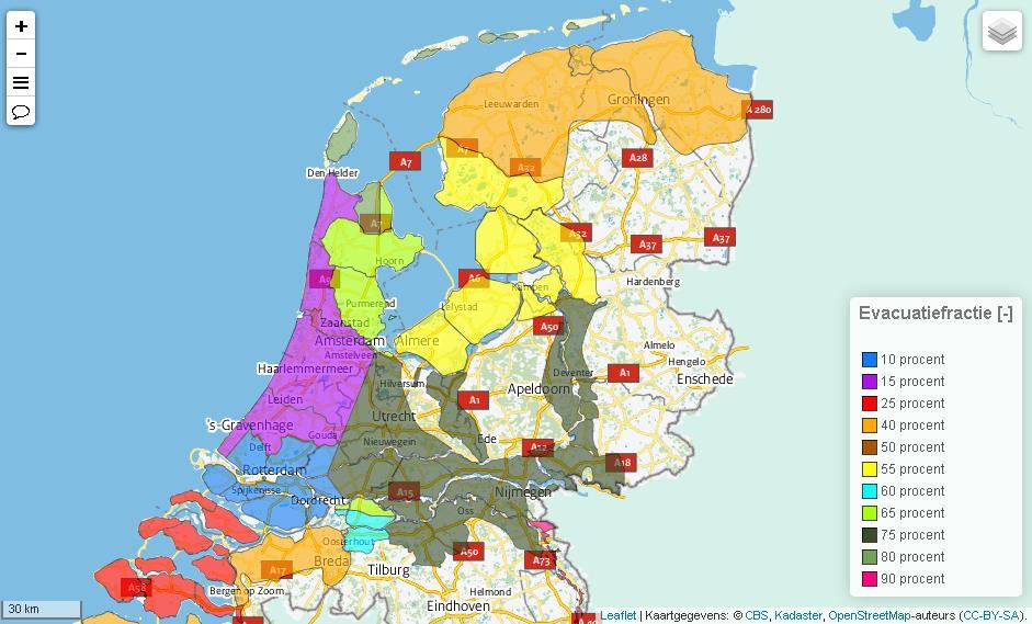 Bijlage 3: Gemiddelde evacuatiefracties Nederland In de bovenstaande kaart zijn de evacuatiefracties per overstromingsgebied weergeven.