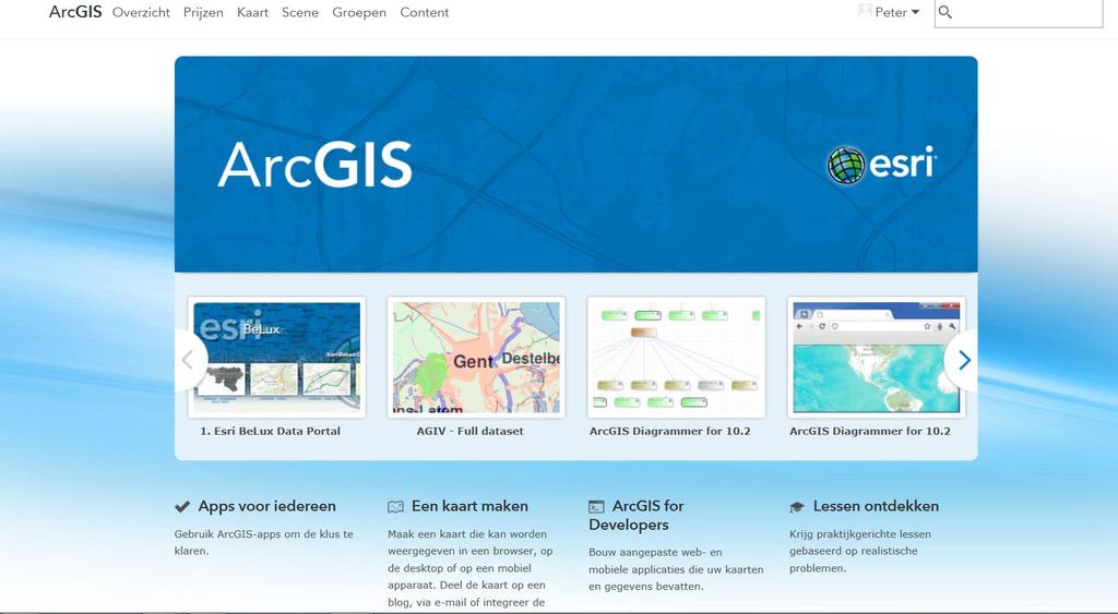 ArcGis online Open de online applicatie ArcGis : -ga naar https://www.arcgis.com/index.html -meld je aan en voer je gebruikersnaam en wachtwoord in.