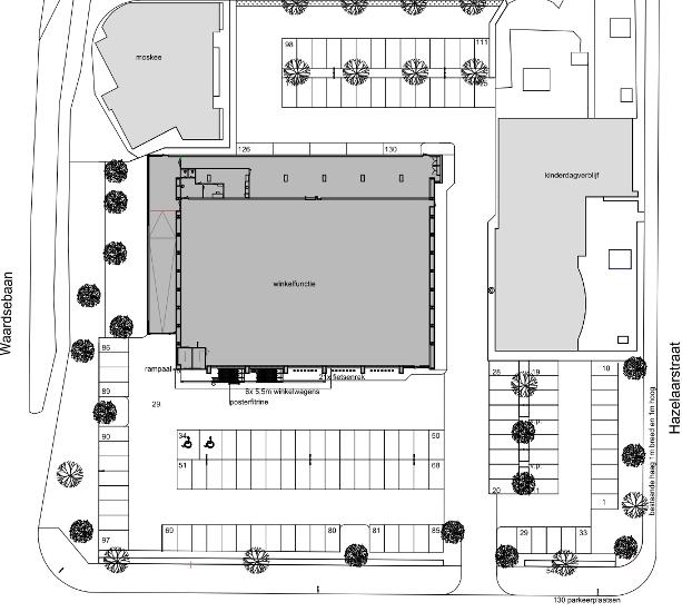 2.3 Toekomstige (geplande) situatie Toekomstige (geplande) situatie De gewenste ontwikkeling van het plangebied betreft de herbouw van de supermarkt, waarbij deze uitgebreid wordt (met name