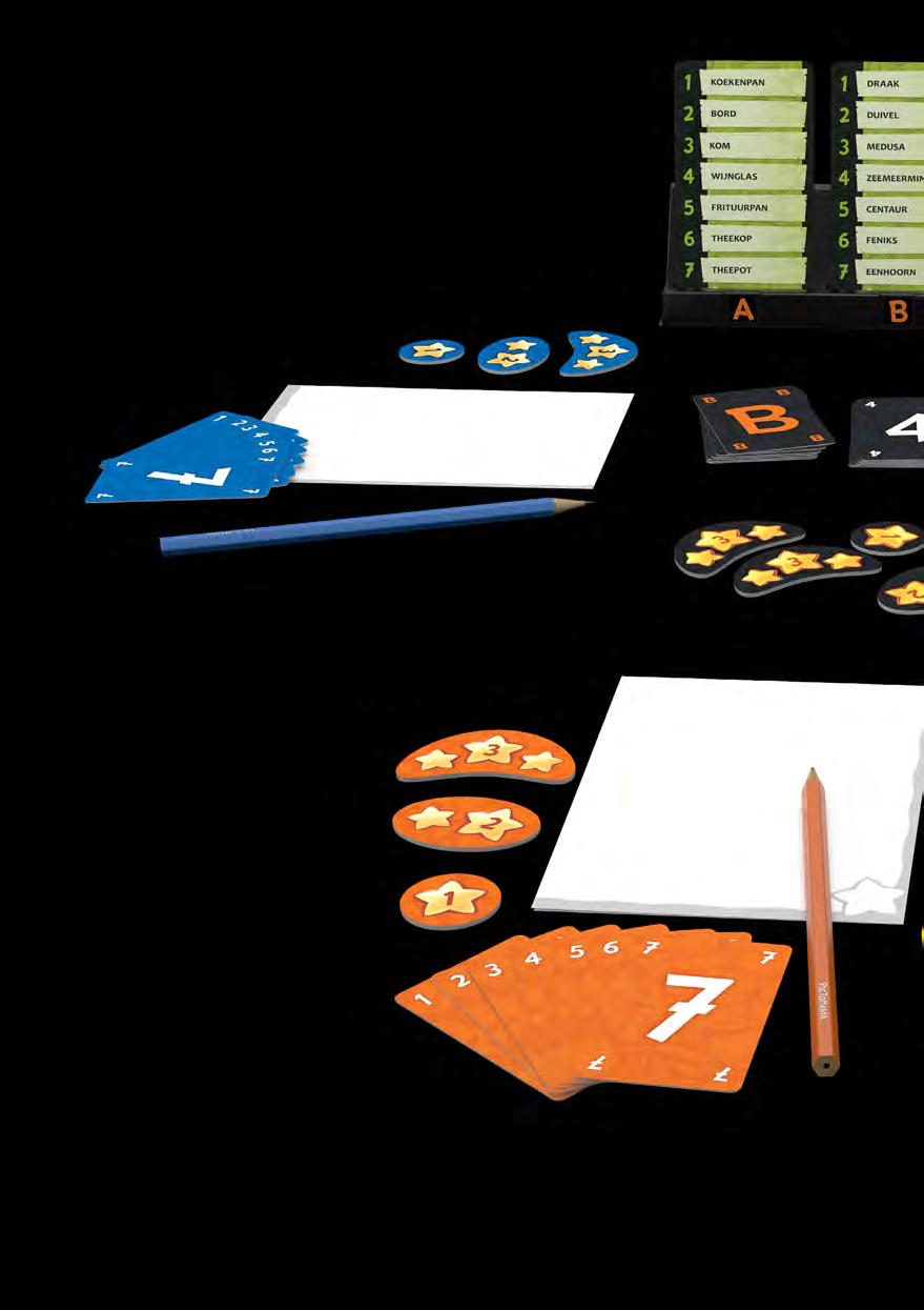 VOORBEREIDING Iedere speler kiest een kleur en krijgt het bijbehorende potlood, de raadkaarten en de scorefiches.