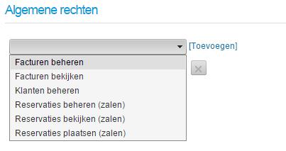 Men kan een gebruiker algemene rechten toekennen voor reservaties, facturatie en klanten. Men kan meerdere rechten selecteren.