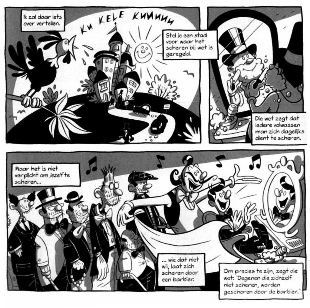 Een bladzijde uit Logicomix zijn meetkunde, de plantenflora, constructie- en compositieregels in de muziek en sociale regels.