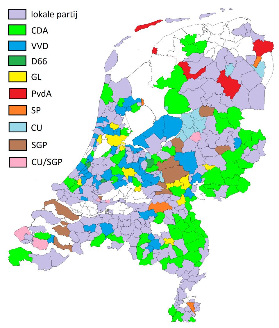 Ruimtelijke analyse uitslag gemeenteraadsverkiezingen 2018 Provincie Brabant Grootste partij per gemeente Nederland Bovenstaande kaart laat per gemeente de grootste partij zien.