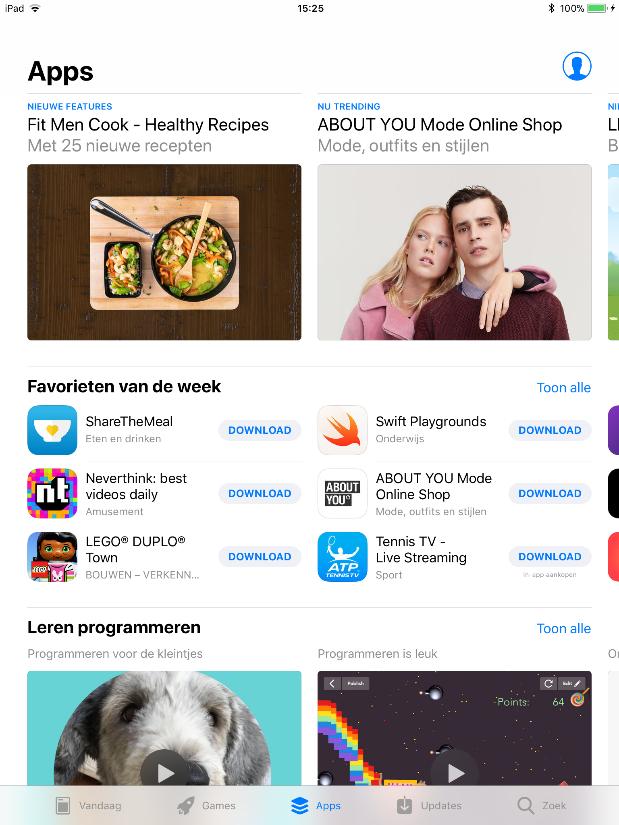 Starten met de ipad - ios 11 7 5 Apps downloaden en beheren 51 Een gratis app downloaden en installeren Blz 162 Mogelijk vraagt Apple toestemming tot uw locatie Tik, indien nodig, op De knoppen onder