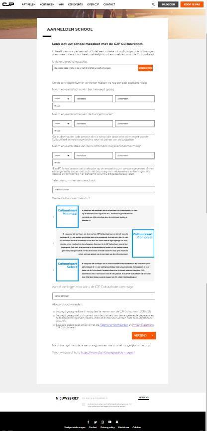 1. FASE 1: DE SCHOOL AANMELDEN 1.1 Quick 1. Ga naar www.cjp.nl/aanmeldencultuurkaart. 2. Vul uw persoonlijke uitnodigingscode in die door CJP verstuurd is. 3. Vul het aanmeldformulier volledig in. 4.