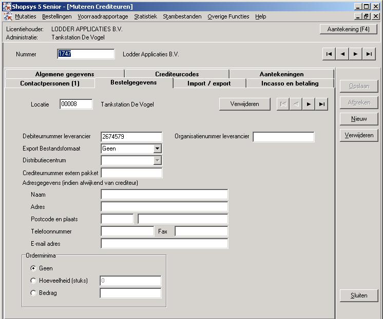 9 [Stambestanden] [Crediteuren] [Muteren] tabblad [Bestelgegevens] Senior/Master Deze functie is bedoeld voor gebruikers die meerdere locaties hebben, verspreid over een groter gebied.