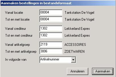 20 1.5 Stap 5: Aanmaken Bestellingen [Bestellingen] [Aanmaken Bestelling] [Bestandsformaat] of [Afdrukken] Zoals bovenstaande menukeuze al aangeeft, kunt u een bestelling aanmaken in bestandsformaat