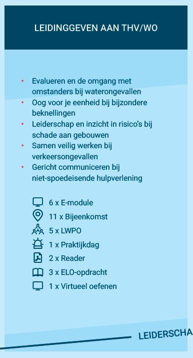 2. De leergang bevelvoerder Leidinggeven aan THV/WO De leergang bevelvoerder De leiderschapsvaardigheden die zijn geïntroduceerd in Van manschap naar bevelvoerder worden in dit blok geoefend in de