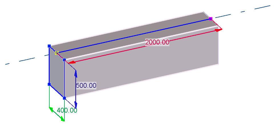 In Tekla Structures worden de handles weergegeven die u kunt gebruiken om het onderdeel te wijzigen.