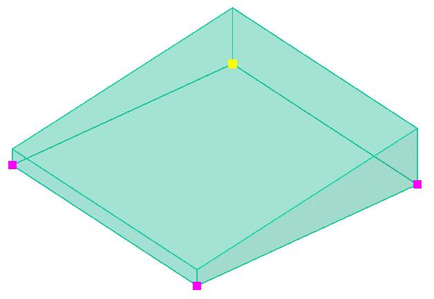 Tekla Structures licht vervolgens de handle(s) van het profiel op. De handle op het eerst aangewezen punt bij het plaatsen van het profiel is geel, de rest van de handles is paars: 3.