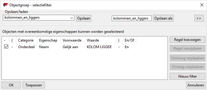 Eigen selectiefilters definiëren Om uw eigen selectiefilters te definiëren: 1. Klik op het pictogram Selectiefilter om het dialoogvenster Objectgroep - selectiefilter te openen. 2.