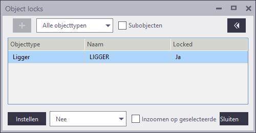 Beschrijving van het dialoogvenster Fasemanager Filter Huidige fase Toevoegen Verwijderen Objecten locken en Objecten unlocken Hier kunt u op zowel fasenummer als op fasenaam filteren.