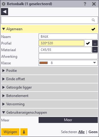 Wanneer u meerdere objecten selecteert in het model, kunt u zien welke velden dezelfde eigenschappen hebben en welke anders zijn ten opzichte van elkaar: Eigenschappen van het ene naar