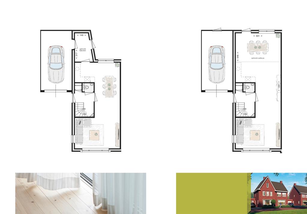 2 onder 1 kapwoningen, optieplattegronden Optieplattegronden We hebben de veelgevraagde optiemogelijkheden al voor je uitgewerkt. Ga naar www.aandenheuvel.