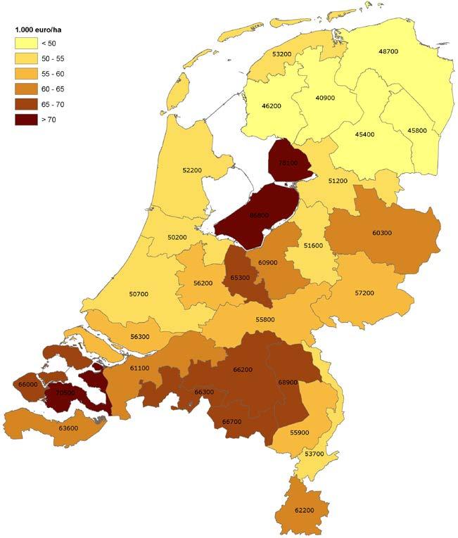 Figuur 14 Agrarische grondprijs, 2015 Bron: Kadaster/RVO.nl/Wageningen Economic Research.