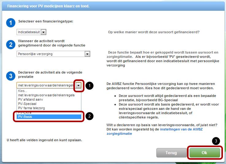 Klik op "PV" 1. Klik het selectiemenu open 2. Selecteer PV-Basis 3. Klik op OK om op te slaan Herhaal dit voor alle betreffende uursoorten. Ons zal nu het volgende gedrag vertonen: 1.