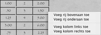 De tekstbewerkingsmodus in een cel beëindigen: m Selecteer de cel door op Command-Return te drukken of druk alleen op de Command-toets terwijl u op de cel klikt.