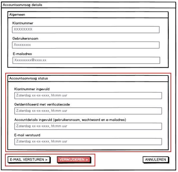 KCC-medewerker / beheerder Per accountaanvraag Details van account (panel Algemeen) Per stap in