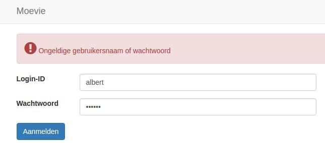 3.1.1 Aanmelden Wanneer je Moevie opstart, moet je je aanmelden met een geldige gebruikersnaam (user id) en wachtwoord.